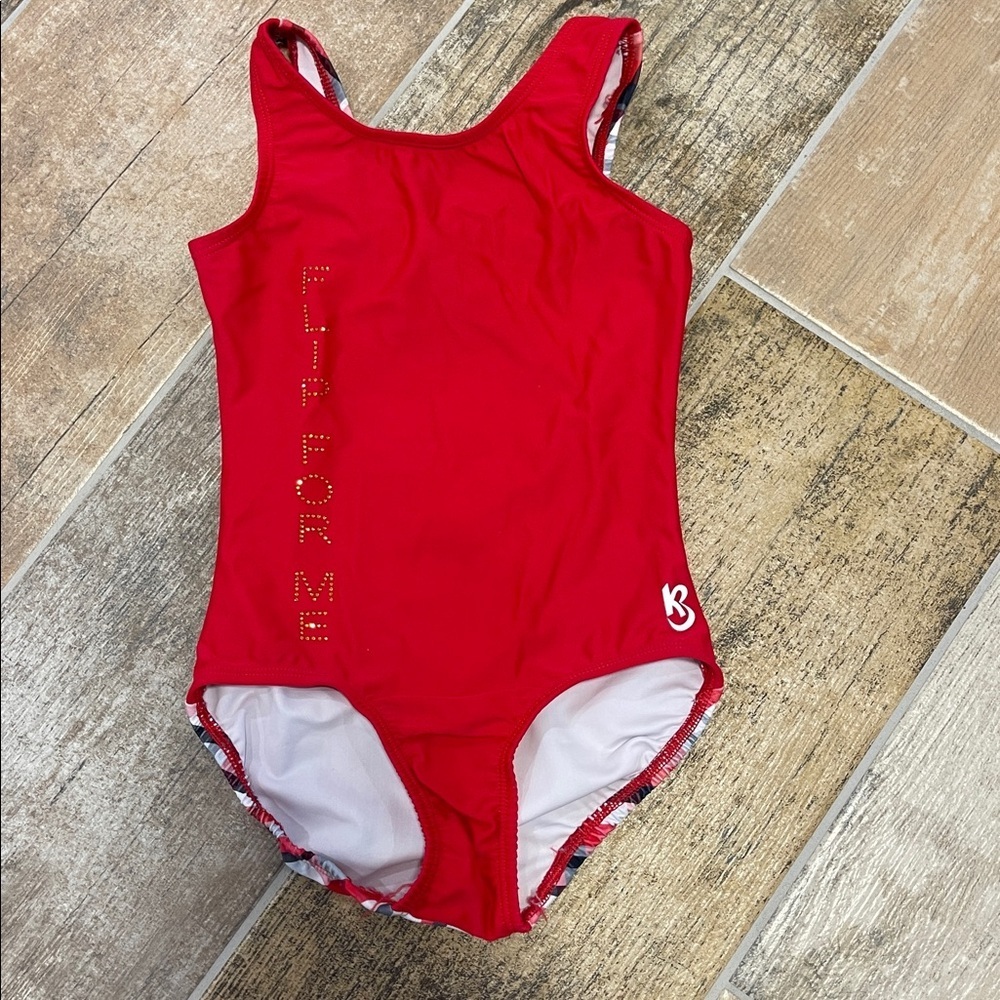 K-Bee Red Plaid Gymnastics Leotard Leo Size 9/10